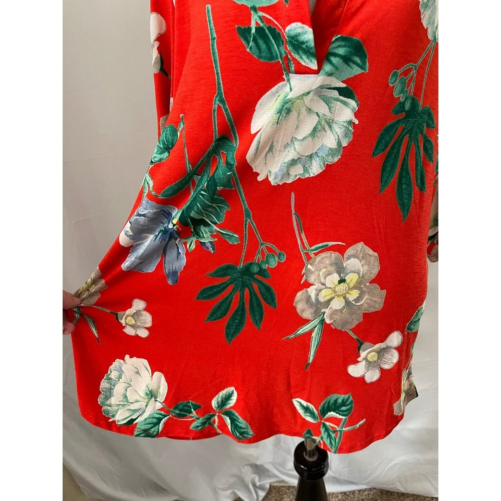 E'loges Collared Peek-a-boo V-Neck Floral Stretchy Short Sleeve Dress/Long Shirt - Picture 4 of 12